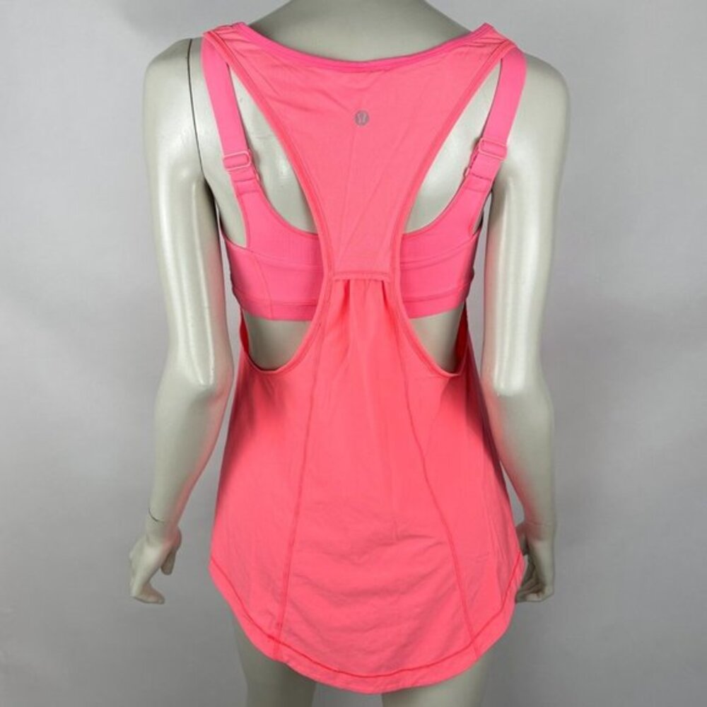 Lululemon Run For Your Money Tank Top Women 6 Built in Bra Pocket Coral Neon